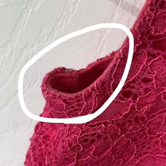 Forever 21 deep pink fitted crewneck peplum Lacy blouse top shirt cap sleeves S - Picture 11 of 17
